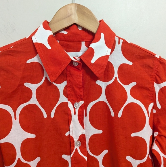 Lesley Evers Red Floral Button Top Long Sleeve Cotton - Picture 3 of 11